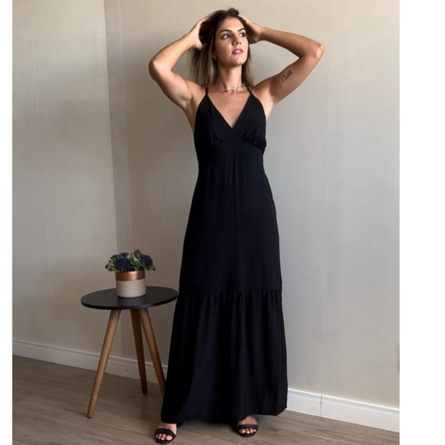 Vestido Longo Feminino alça lastex elástico