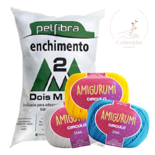 Kit 1 Fio Amigurumi - Circulo + 500 g Enchimento fibra siliconada PET FIBRA - Dois M Têxtil