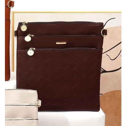 Bolsa Tiracolo Feminina Couro Transversal Com Zíperes e Alça de