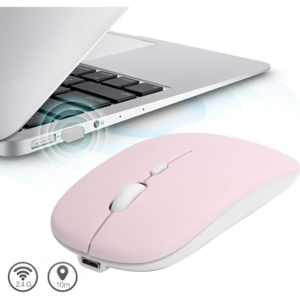 Mouse Rosa Sem Fio Portátil e Leve Recarregável Design Luminoso e ...