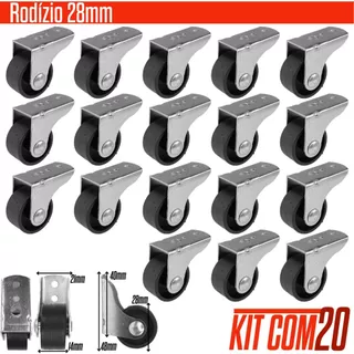 Kit 20 Rodinhas Rodizio Fixo Para Sofá Retrátil Bicama Roda Preta Anti Risco
