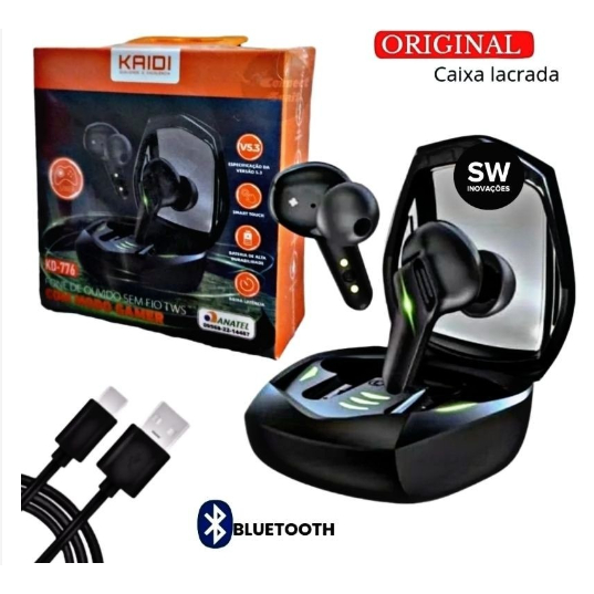 Fone Ouvido Bluetooth Modo Gamer Sem Fio Kaidi KD-776 TWS Original