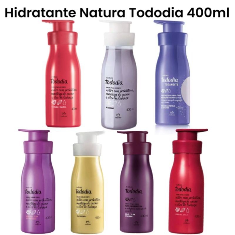 Creme Hidratante Natura Ameixa de Flor de Baunilha, Algodão, macadâmia, Cereja e Avelã, Tamara e canela, Romã e Flor de Amora, Chá de camomila