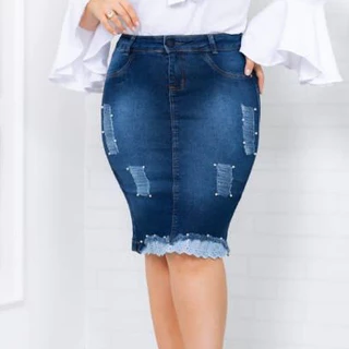 Saia Jeans Moda Evangélica Cambraia 7PALLAS ESCURO
