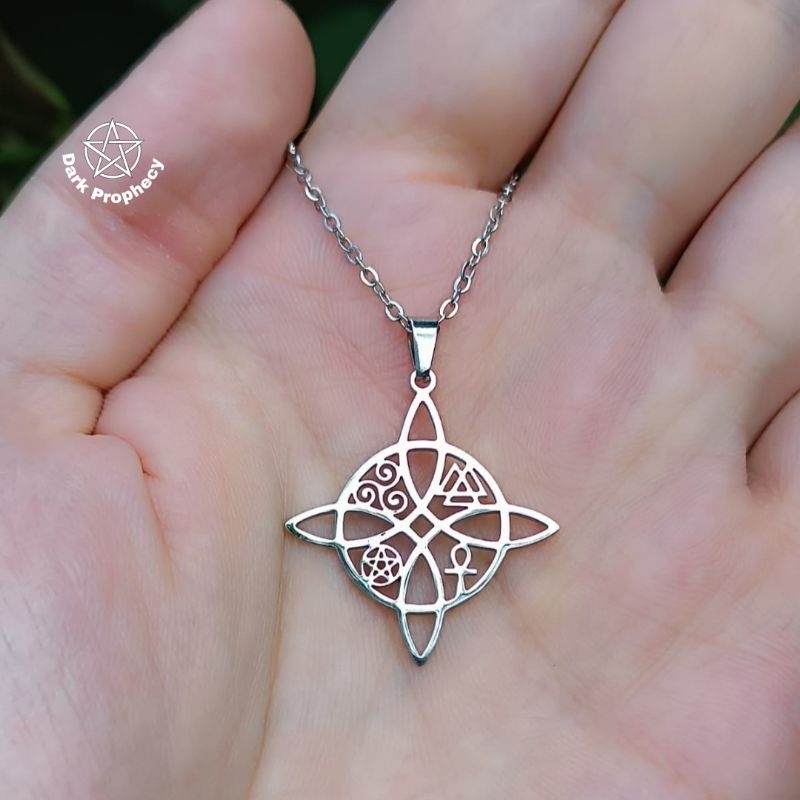 Colar Nó de Bruxa com Símbolos Mágicos em aço inoxidável | Shopee Brasil