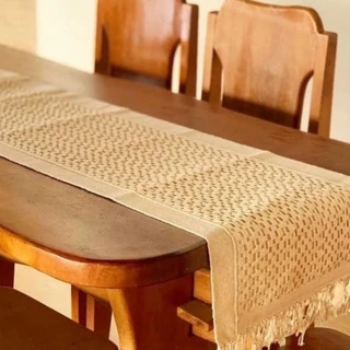 Caminho Trilho Centro de Mesa Algodao com Detalhes em Croche Decoraçao Rustica VIntage Classica Posta Cafe da Tarde Manha Ideia Presente Mae Esposa Mulher Sogra
