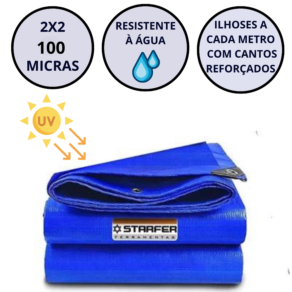 Lona Plastica Cobertura Impermeavel Azul 2x2