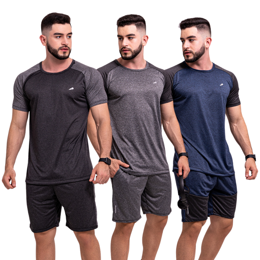 3 Conjunto Masculino Dryfit Camisa Masculina Manga Curta + Short ...