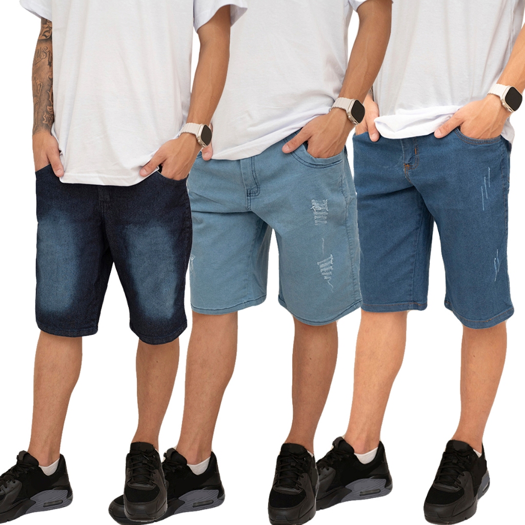 Kit 3 Bermuda Jeans Masculina Short Lycra Elastano Veste Bem Tradicional