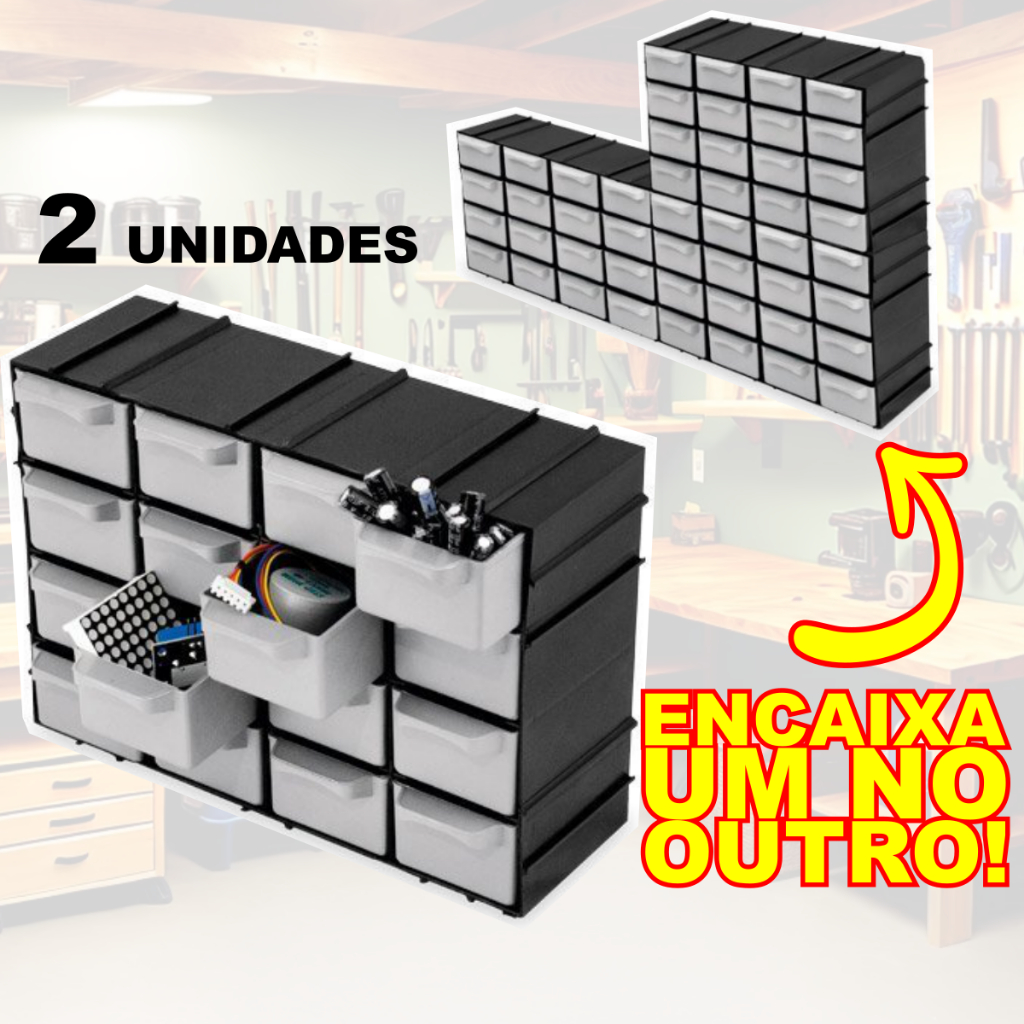 2 Caixas Gaveteiro Plástico Organizador Multiuso 16 Gavetas