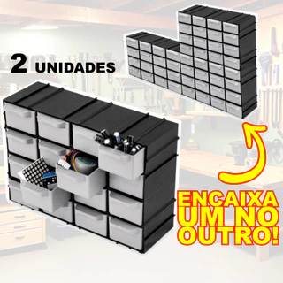 2 Caixas Gaveteiro Plástico Organizador Multiuso 16 Gavetas