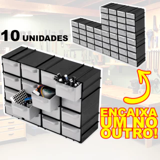 Kit 10 Caixa Gaveteiro Plástico Organizador 16 Gavetas 7001