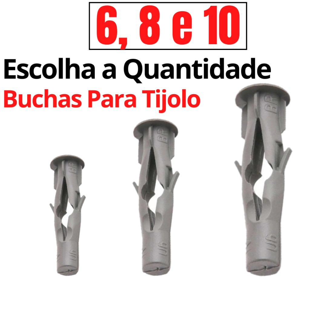 Kit Bucha Tijolo Baiano Furado 6, 8 e 10mm Kit Buchas FU para Bloco Oco Vazado Alvenaria