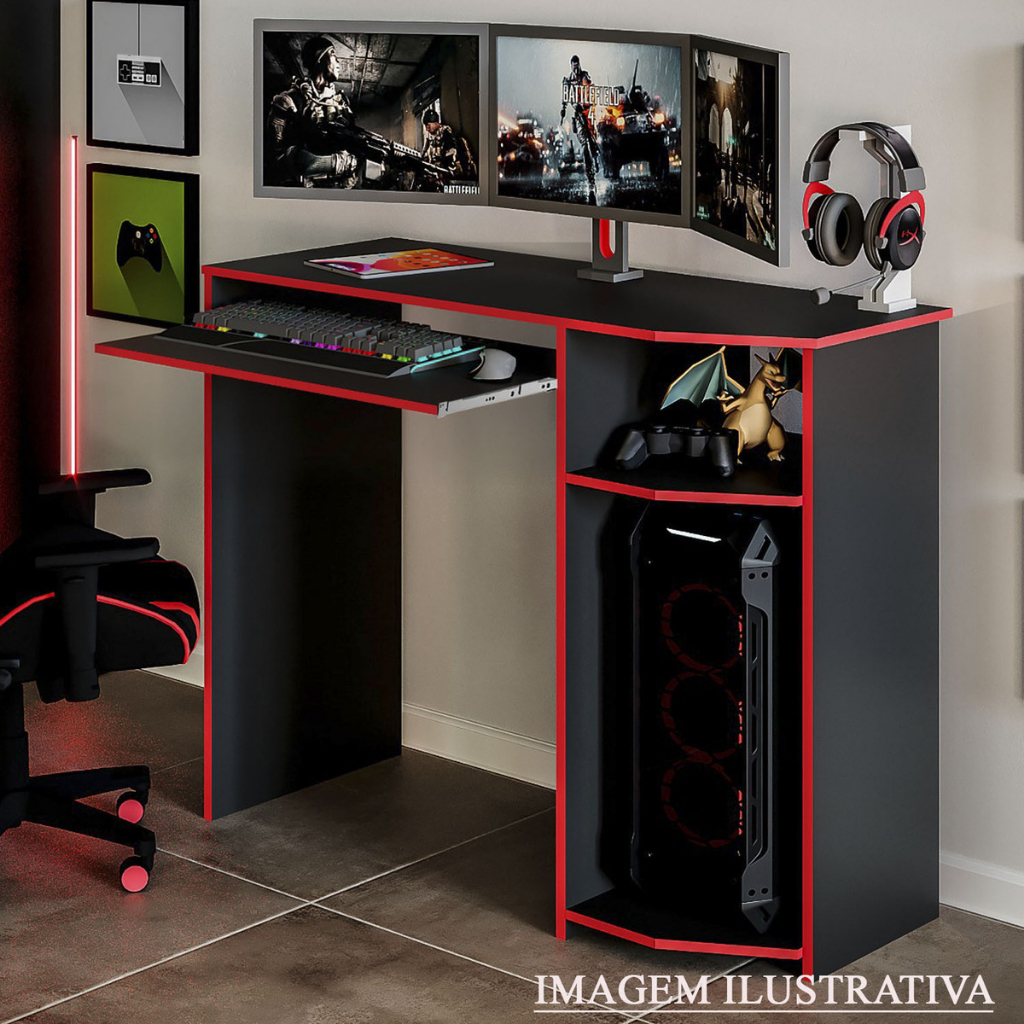 Escrivaninha Mesa Gamer Computador Pc Notebook Estudo Trabalho Espaço Cpu Sporte Teclado