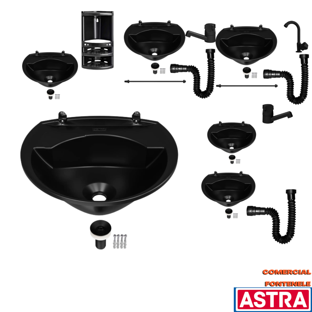KIT Lavatório Plástico 36x28cm 3,8 lts Preto