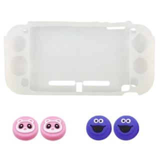 Capa Nitendo Switch Lite Transparente + 02 Pares De Grips Analógico Joy Come - Come e Panda Rosa