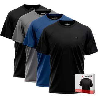 Kit 4 Camiseta Dry Fit Premium Sandrini Manga Curta Masculina Sport Treino