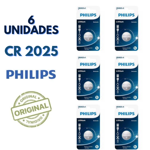 Bateria 2025 Cr2025 Philips Kit 6 Unidades Pilha Redonda Para Controle Alarme Eletrônicos
