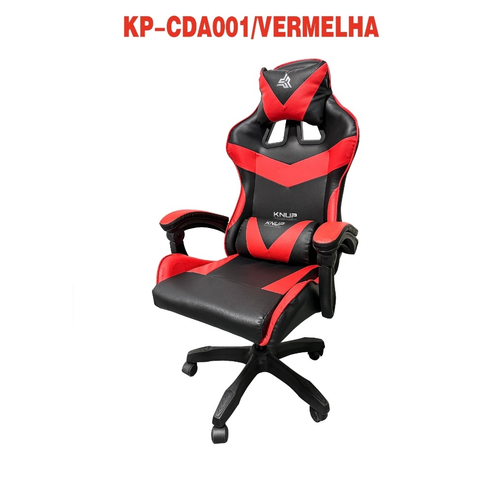 Cadeira de escritório Pctop Strike KP-CDA001 gamer ergonômica preta e vermelha com estofado de couro sintético