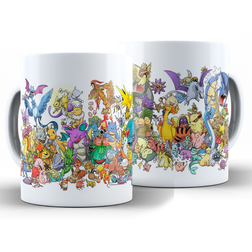 Caneca Pokémons Kanto + Caixa - Xícara Divertida 325ML Cerâmica
