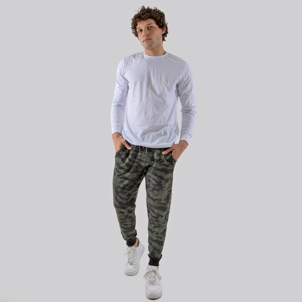 Calça Jogger Camuflada Masculina Moletom Verde Skynni com Punho Gringa