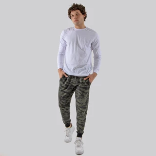 Calça Jogger Camuflada Masculina Moletom Verde Skynni com Punho Gringa