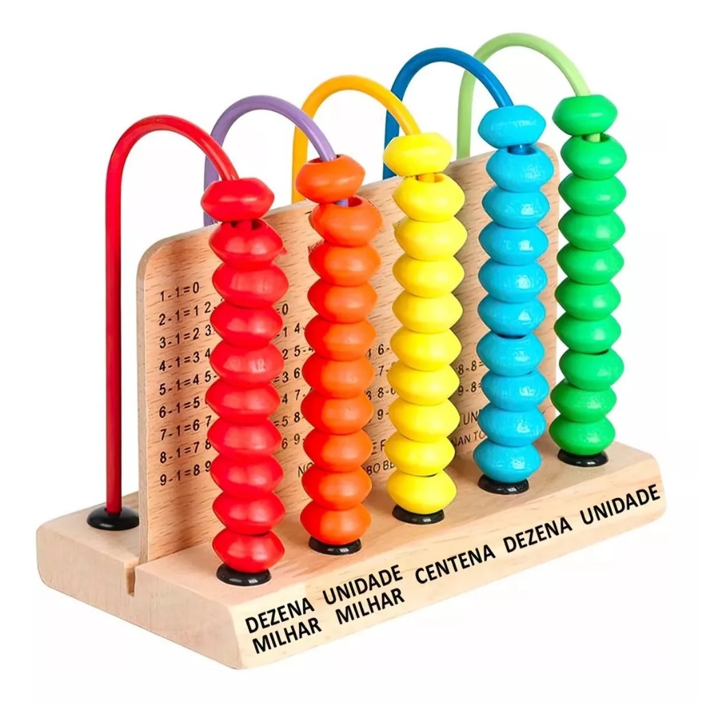 Ábaco Infantil Educativo Escolar Matemática Brinquedo de Madeira