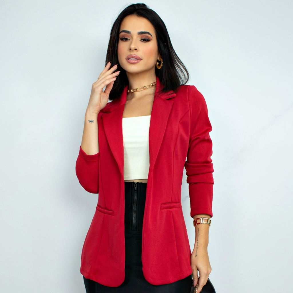 Blazer Alfaiataria Social Feminino Elegante Atemporal Sobretudo Acinturado