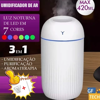Umidificador De Ar E Difusor Aromatizador De Ambiente 420ml Bivolt Ultrassônico Eletrico Com Luz Noturna Colorida Para Quarto Carro Infantil UM026