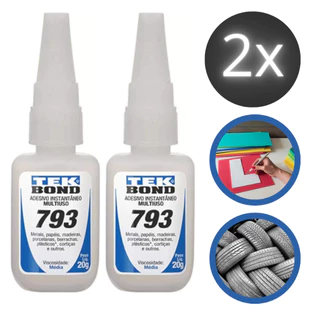 2 Cola Adesivo Instantâneo Forte TekBond 793 20g com Bico Fino Colagem Rápida e Precisa