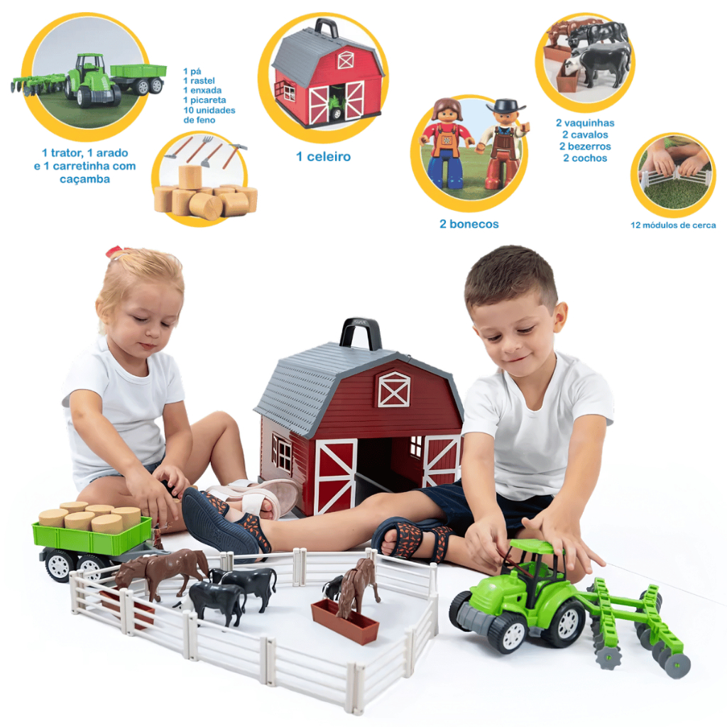 Fazendinha Infantil Completa Kit Fazenda com Trator, Animais, Cerca e ...
