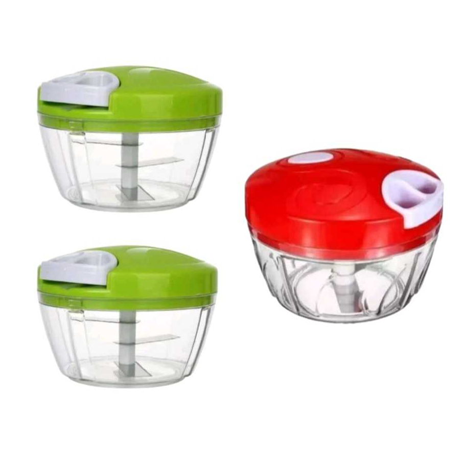 Kit 3 Processador de alimentos - manual - 3 Lâminas - aço Inox - 500ml - Triturador legumes verduras