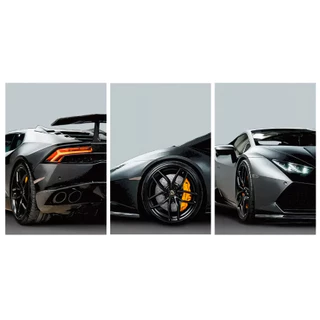 Quadro decorativo carro esportivo lamborghini realista 3 peças sala quarto cozinha e escritorio decoraçao