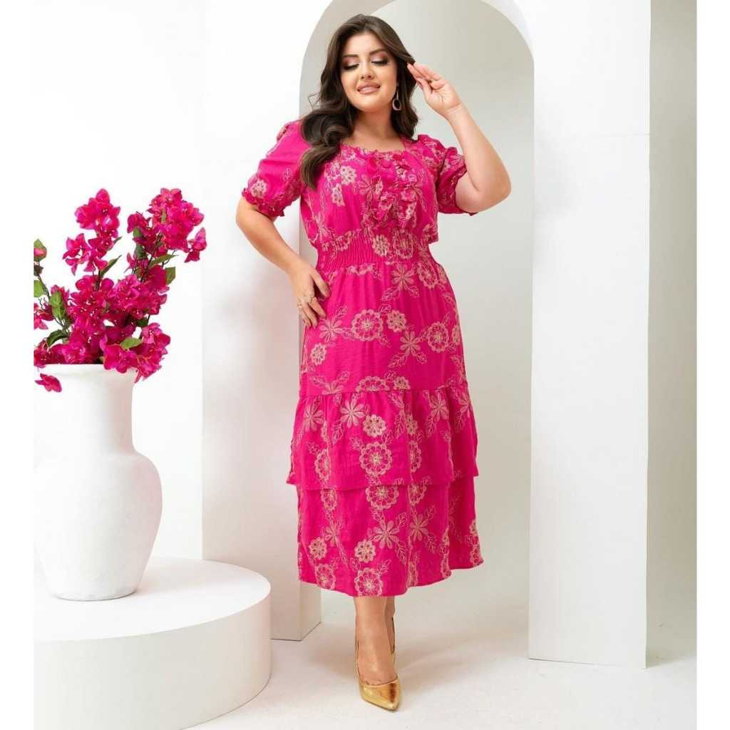 Vestido Feminino Longuete Duas Marias Fru Fru em Laise com Bordados