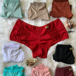 Kit com 10 Short Tanga Microfibra com renda Pós parto Premium Line Débora