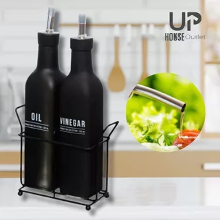 Galheteiro de Vidro 2 Peças 300ml com Suporte Aramado Bico Dosador Azeite Vinagre