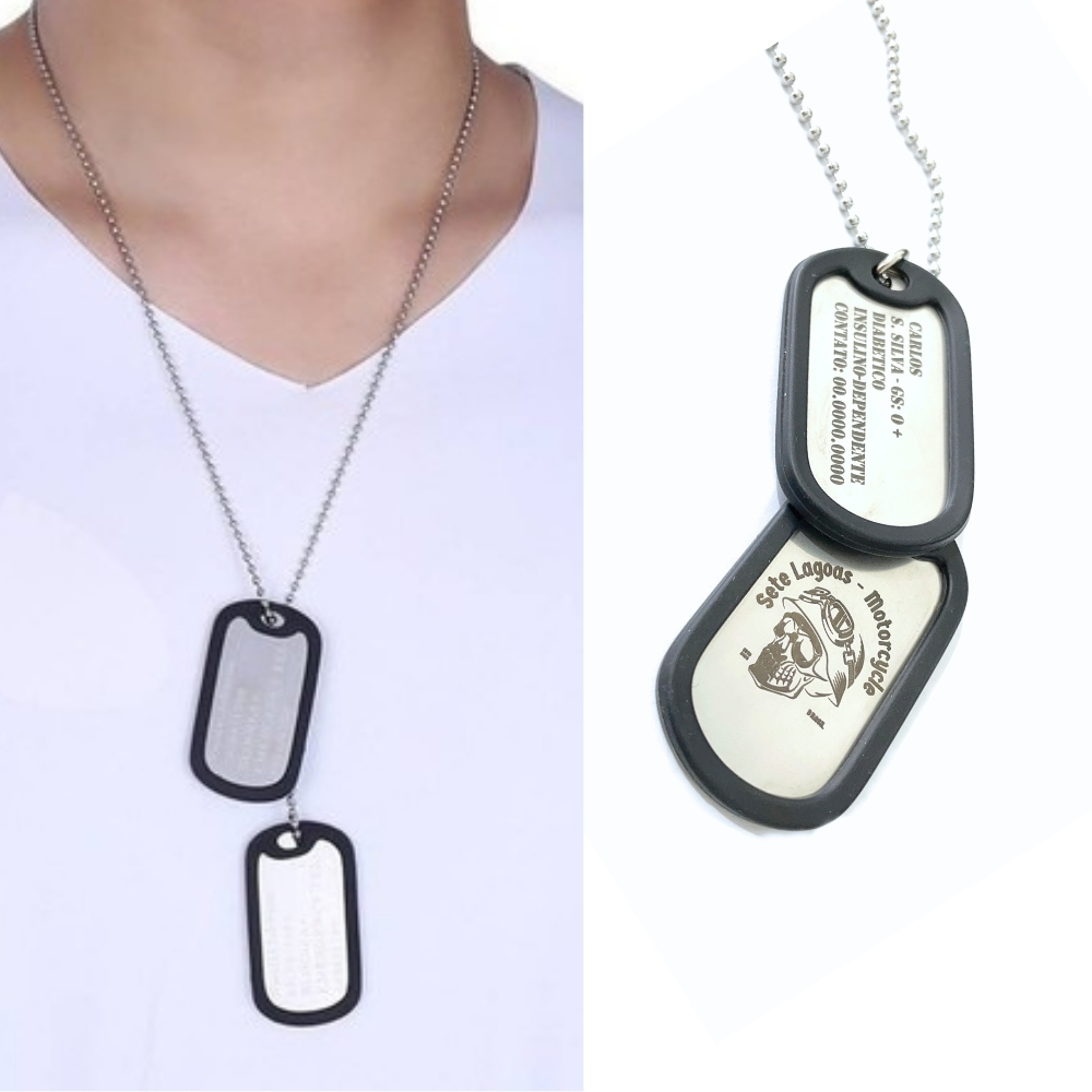Corrente Colar Placa Identificação Dog Tag Militar Dupla Personalizada ...