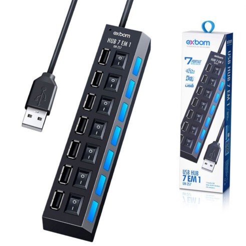 HUB 7 Portas USB 2.0 com Switch e LED Indicador INDIVIDUAIS UH-2S7 EXBOM