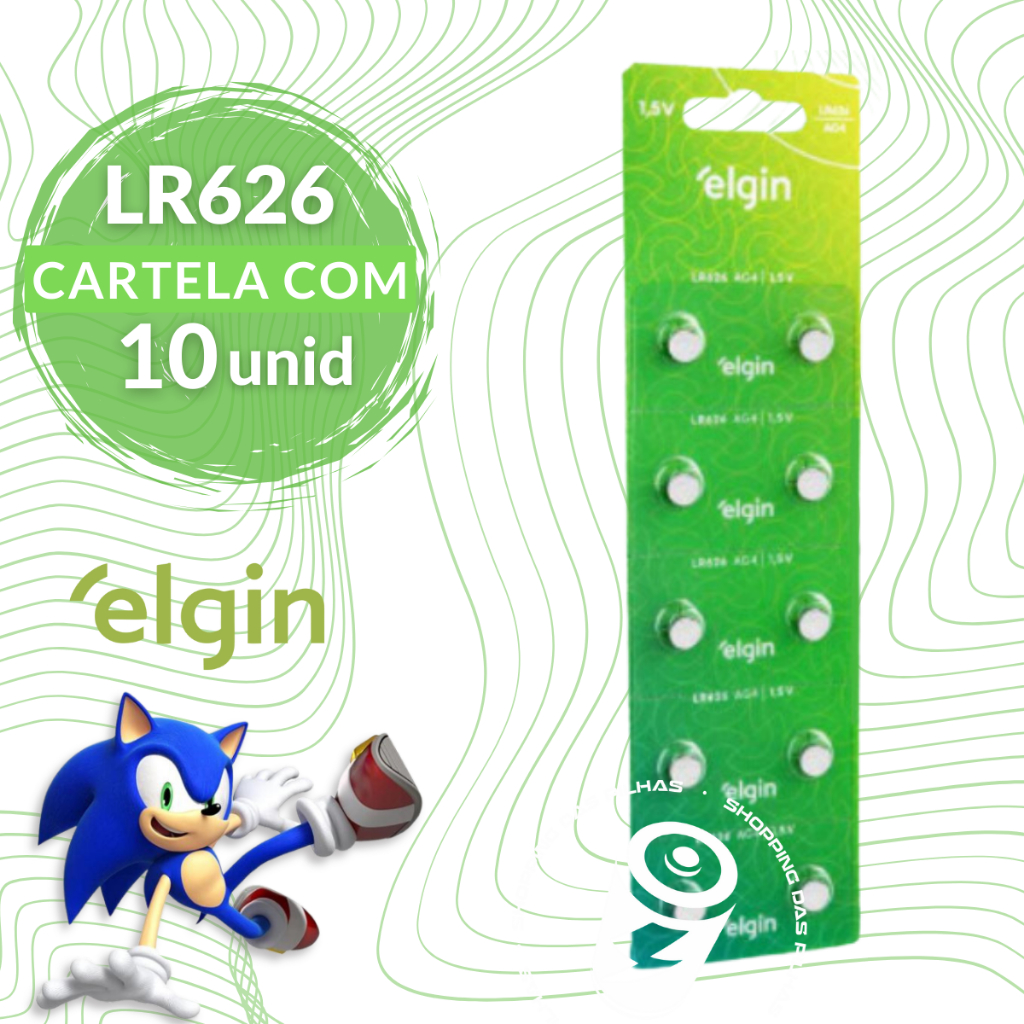 Baterias Alcalinas LR626 AG4 377 Elgin Moeda Botão Relógio - Cartela com 10 Unidades