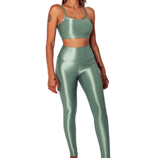 Conjunto Top + Legging Canelado Top Com Bojo Removível Costura Reforçada Academia Poliamida Premium Brilho Crossfit