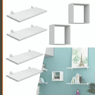 Conjunto kit 4 Prateleiras 40x25 cm e 2 Nichos 25x20 cm em mdf para decorar e organizar ambientes