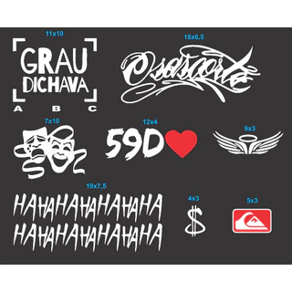 Kit 08 Adesivos GRAU DICHAVA, 59D, CHORA AGORA RIR DEPOIS, CIFRÃO, ANJO Motoo, OSASCORTE, QUIK, HAHAHA em Oferta na Shopee
