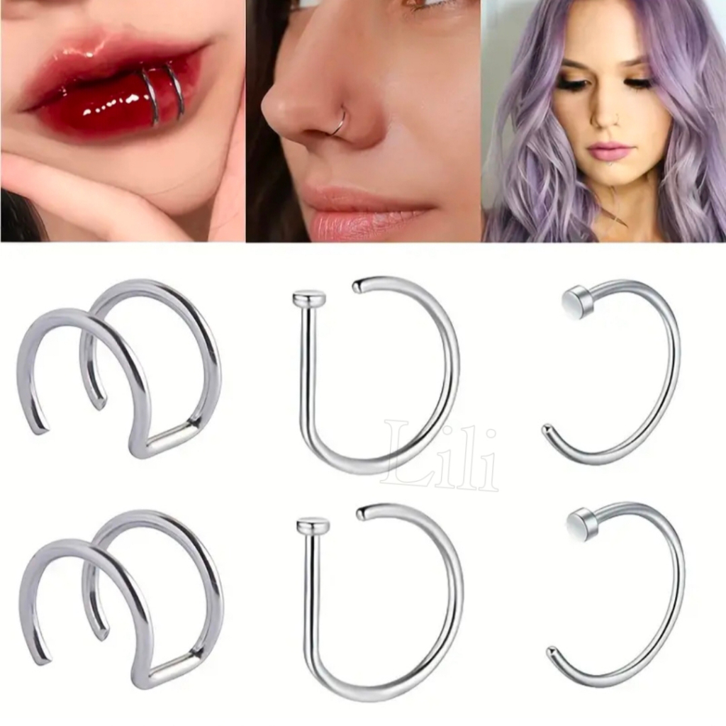 Kit 6 Piercing na moda punk lábio anel nariz corpo piercing unissex ...
