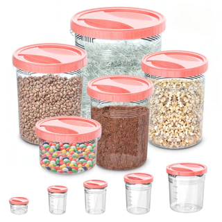 Kit Potes Porta Mantimentos 5 Peças 500ML/1L/2L/3L/6L Com Tampa Rosa de Rosca Uninjet