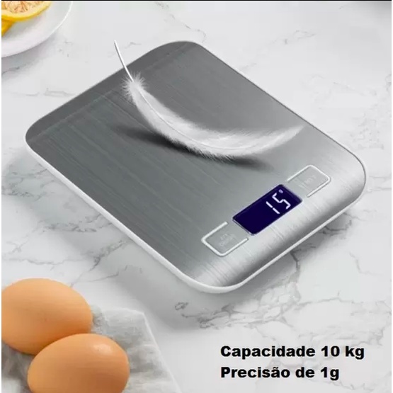 Balança de Cozinha Digital Inox 10Kg Precisão Casa Comida Balanca ...