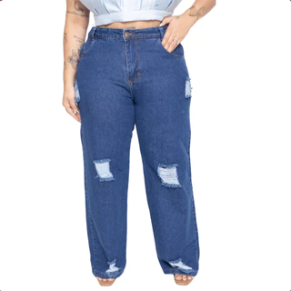 Calça Jeans Feminina Wide Leg Plus Size Levanta Bumbum