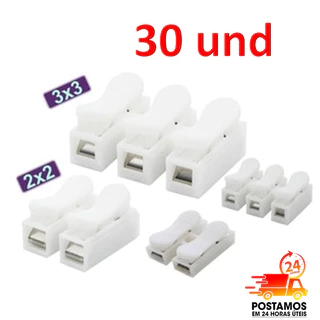 30 x Conector de Pressão Emenda Sem Solda DUPLO ou TRIPLO branco Para Fios Conector Engate Rápido