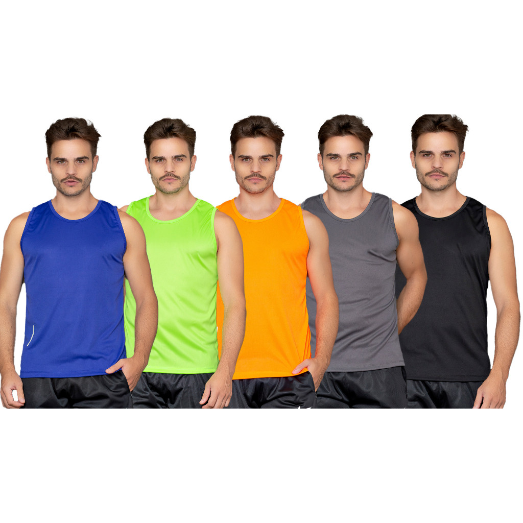 KIT 5 REGATAS MASCULINA DRYFIT LISA BASICA SORTIDA PARA TREINO ACADEMIA CORRIDA FUTEBOL ESPORTIVA