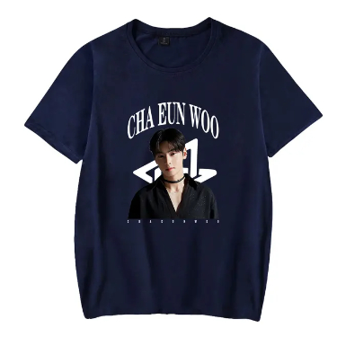 Camiseta Simples De Algodão Estampa Cha Eun-woo Confortável