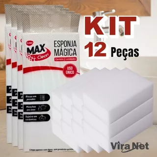 Kit 6/12 Esponjas Mágica Branca Tira Manchas Riscos Max Clean Clink Mutliuso